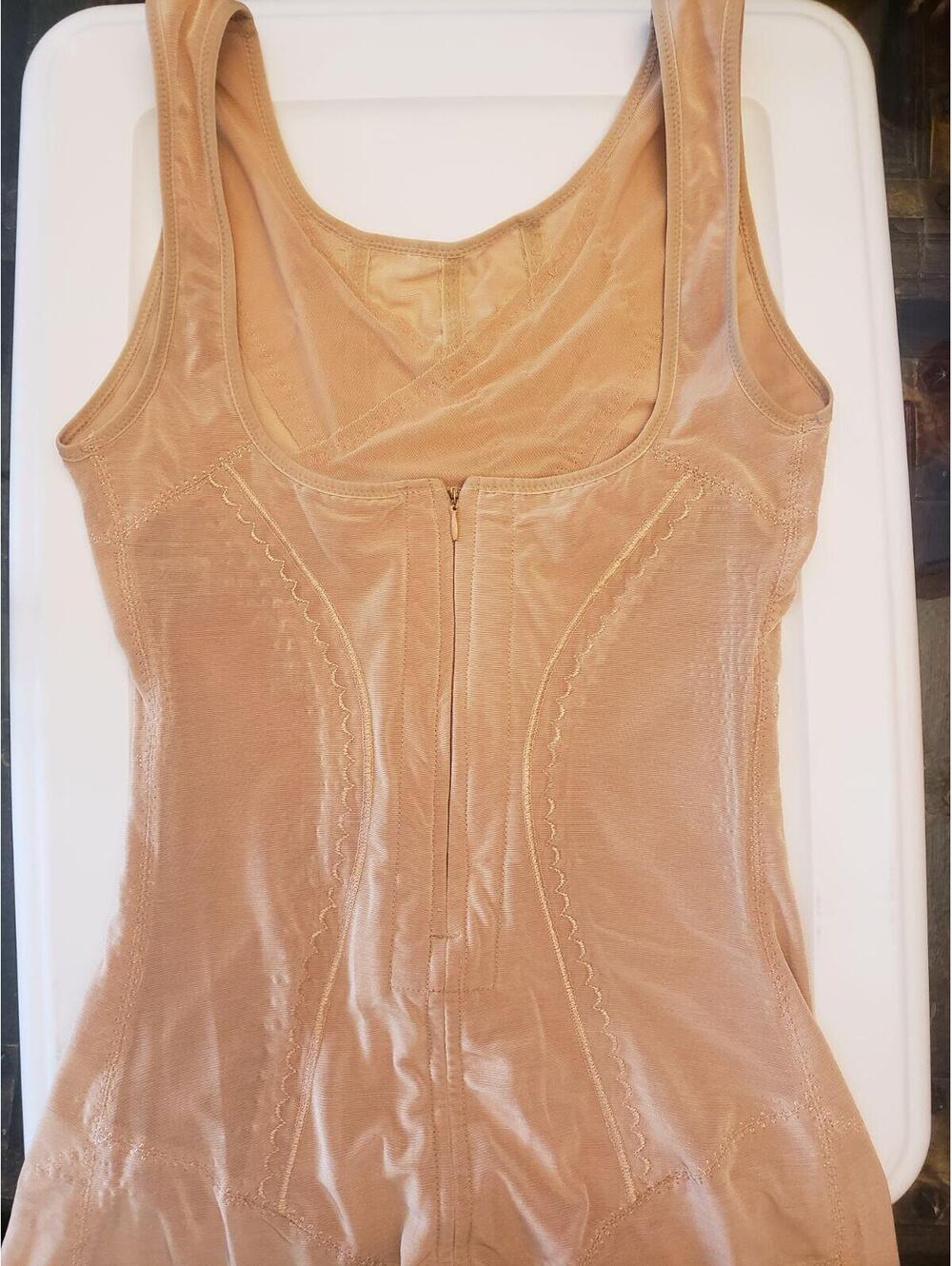 Beige Nude Shapewear Bodysuit with Front Zipper and Open Crotch Size XL